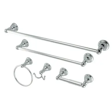 Today Only Kingston Brass BAHK5112478C Santa Fe 5-Piece Bathroom Accessory Set, Polished Chrome- 18" Towel Bar, 24" Towel Bar, Towel Ring, Toilet Paper Holder, Robe Hook