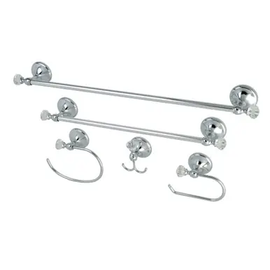 Kingston Brass BAHK71512478C 5-Piece Bathroom Accessory Combo, Polished Chrome - 18" Towel Bar, 24" Towel Bar, Towel Ring, Toilet Paper Holder, Robe Hook Bulk Order