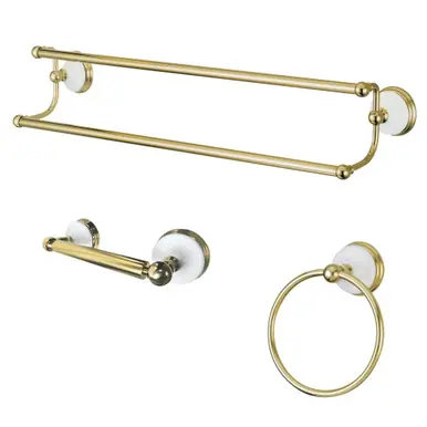 Kingston Brass BAK111348PB Victorian 3-Piece Bathroom Accessory Set, Polished Brass - Towel bar, Towel Ring, Toilet Paper Holder Fresh Stock