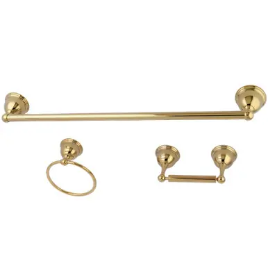 Bulk Order Kingston Brass BAK396148PB Restoration 3-Piece Bathroom Hardware, Polished Brass - Towel bar, Towel Ring, Toilet Paper Holder