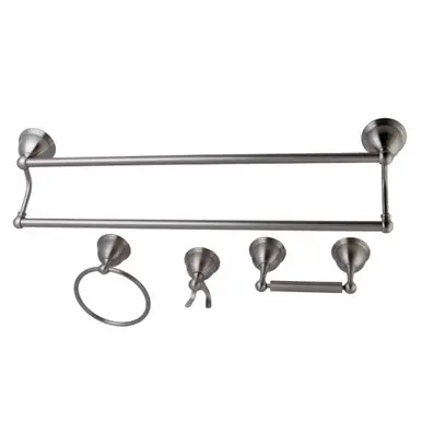 Factory Price Kingston Brass BAK3963478SN Restoration 4-Piece Bathroom Hardware, Brushed Nickel - 24" Double Towel Bar, Towel Ring, Robe Hook, Toilet Paper Holder