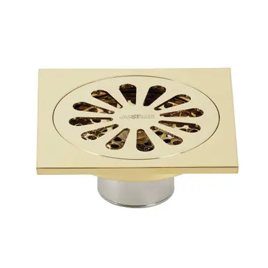 Crafted Kingston Brass BSF4161PB Watercourse Sunburst 4" Square Grid Shower Drain, Polished Brass
