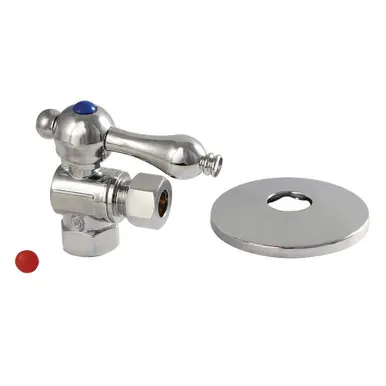 Crafted Kingston Brass CC33101K 3/8-Inch IPS X 3/8-Inch OD Comp Quarter-Turn Angle Stop Valve with Flange, Polished Chrome