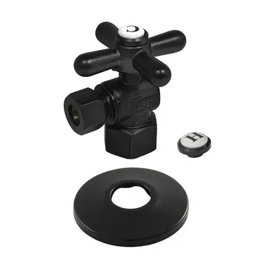 Popular Kingston Brass CC43100XK 1/2" FIP x 3/8" OD Comp Quarter-Turn Angle Stop Valve with Flange, Matte Black