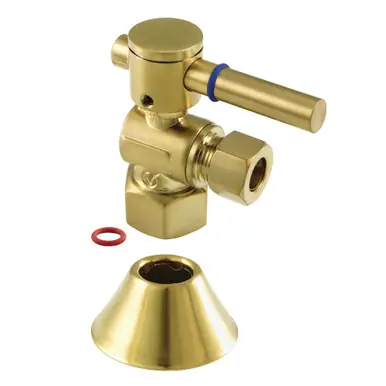Fast Shipping Kingston Brass CC43107DLK 1/2" FIP x 3/8" OD Comp Quarter-Turn Angle Stop Valve with Flange, Brushed Brass