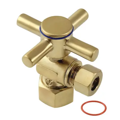 Discount Kingston Brass CC43107DX 1/2" FIP x 3/8" OD Comp Quarter-Turn Angle Stop Valve, Brushed Brass