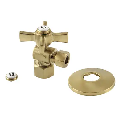 Affordable Kingston Brass CC43107ZXK 1/2" FIP x 3/8" OD Comp Quarter-Turn Angle Stop Valve with Flange, Brushed Brass