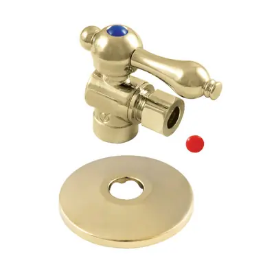 Cheap Kingston Brass CC43202K 1/2" Sweat x 3/8" OD Comp Quarter-Turn Angle Stop Valve with Flange, Polished Brass