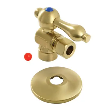 Top Pick Kingston Brass CC43207K 1/2" Sweat x 3/8" OD Comp Quarter-Turn Angle Stop Valve with Flange, Brushed Brass