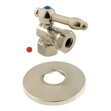 Super Sale Kingston Brass CC44108KLK 1/2-Inch FIP X 1/2-Inch or 7/16-Inch O.D. Slip Joint Quarter-Turn Angle Stop Valve with Flange, Brushed Nickel