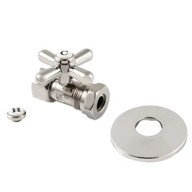 Time-Limited Kingston Brass CC44156XK 1/2" FIP x 1/2" or 7/16" Slip Joint Quarter-Turn Straight Stop Valve with Flange, Polished Nickel