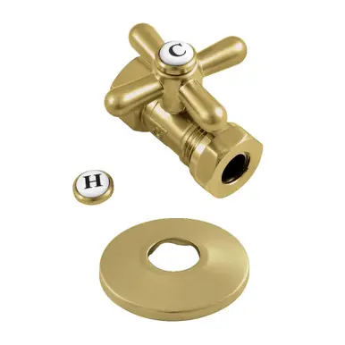 Special Offer Kingston Brass CC44157XK 1/2" FIP x 1/2" or 7/16" Slip Joint Quarter-Turn Straight Stop Valve with Flange, Brushed Brass