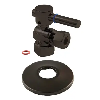Shop Now Kingston Brass CC44405DLK 1/2-Inch FIP X 1/2-Inch OD Comp Quarter-Turn Angle Stop Valve with Flange, Oil Rubbed Bronze