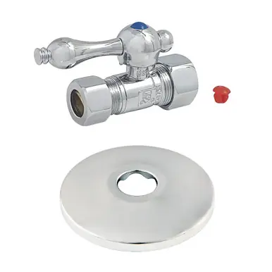 Deal Kingston Brass CC44451K 5/8-Inch OD X 1/2-Inch OD Comp Quarter-Turn Straight Stop Valve with Flange, Polished Chrome