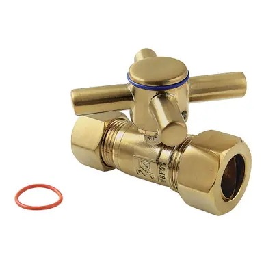 Secure Checkout Kingston Brass CC44457DX 5/8" OD Comp x 1/2" OD Comp Straight Shut Off Valve, Brushed Brass