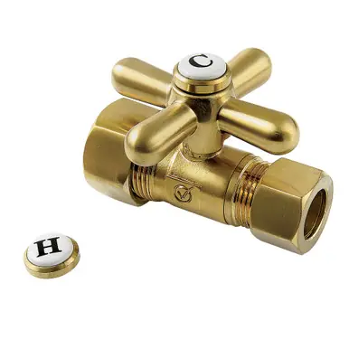 Weekend Sale Kingston Brass CC44457X 5/8" OD Comp x 1/2" OD Comp Straight Shut Off Valve, Brushed Brass