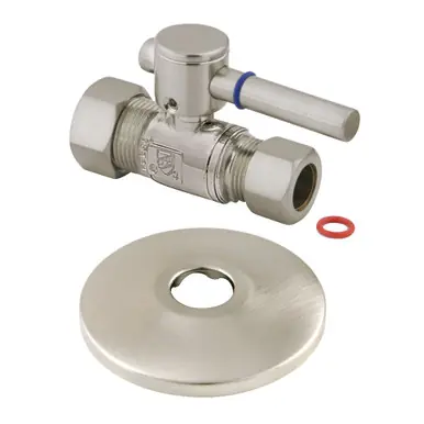 Top Pick Kingston Brass CC44458DLK 5/8-Inch OD X 1/2-Inch OD Comp Quarter-Turn Straight Stop Valve with Flange, Brushed Nickel