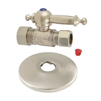 Special Offer Kingston Brass CC44458TLK 5/8-Inch OD X 1/2-Inch OD Comp Quarter-Turn Straight Stop Valve with Flange, Brushed Nickel