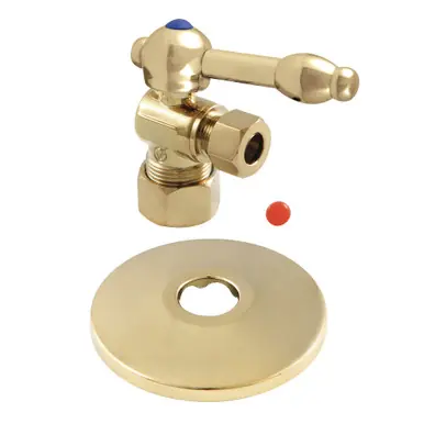 Wholesale Kingston Brass CC53302KLK 5/8-Inch X 3/8-Inch OD Comp Quarter-Turn Angle Stop Valve with Flange, Polished Brass