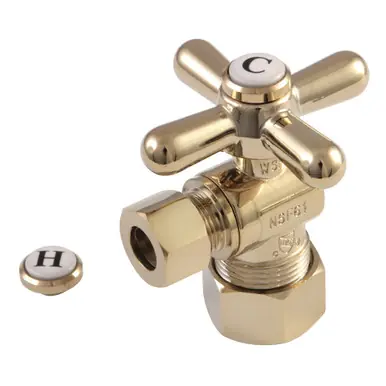 Today Only Kingston Brass CC53302X 5/8" X 3/8" OD Comp Angle Stop Valve, Polished Brass