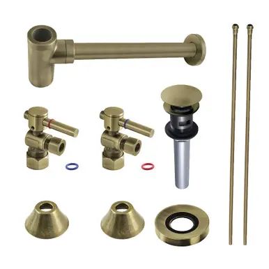 Save Now Kingston Brass CC53303DLVOKB30 Modern Plumbing Sink Trim Kit with Bottle Trap and Overflow Drain, Antique Brass