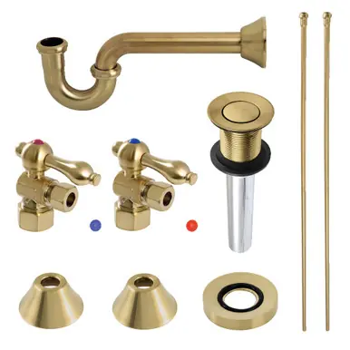 Top Pick Kingston Brass CC53307VKB30 Traditional Plumbing Sink Trim Kit with P-Trap and Drain, Brushed Brass