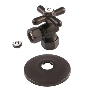 Warranty Included Kingston Brass CC54405XK 5/8-Inch OD X 1/2-Inch OD Comp Quarter-Turn Angle Stop Valve with Flange, Oil Rubbed Bronze