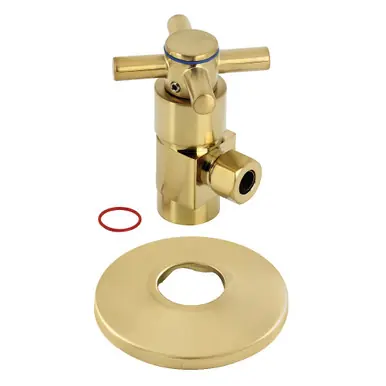 Factory Price Kingston Brass CD43307DXK 1/2"IPS x 3/8"O.D. Anti-Seize Deluxe Quarter-Turn Ceramic Hardisc Cartridge Angle Stop with Flange, Brushed Brass