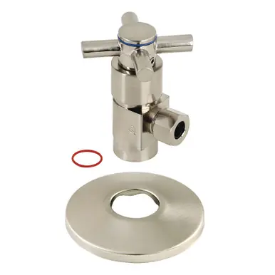 Today Only Kingston Brass CD43308DXK 1/2"IPS x 3/8"O.D. Anti-Seize Deluxe Quarter-Turn Ceramic Hardisc Cartridge Angle Stop with Flange, Brushed Nickel