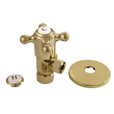 While Supplies Last Kingston Brass CD53302BXK 5/8"O.D x 3/8" O.D Anti-Seize Deluxe Quarter Turn Ceramic Hardisc Cartridge Angle Stop with Flange, Polished Brass