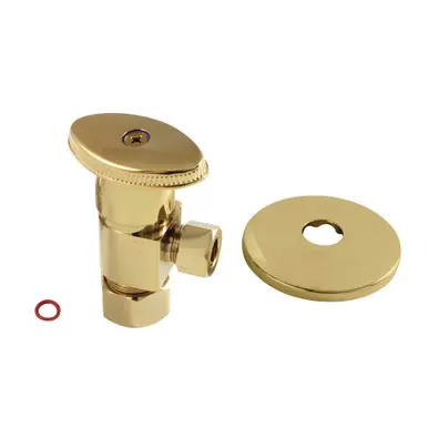 Bargain Kingston Brass CD53302VAK 5/8"O.D x 3/8" O.D Anti-Seize Deluxe Quarter Turn Ceramic Hardisc Cartridge Angle Stop with Flange, Polished Brass