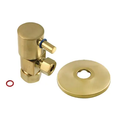 Exclusive Kingston Brass CD53307DLK 5/8"O.D x 3/8" O.D Anti-Seize Deluxe Quarter Turn Ceramic Hardisc Cartridge Angle Stop with Flange, Brushed Brass