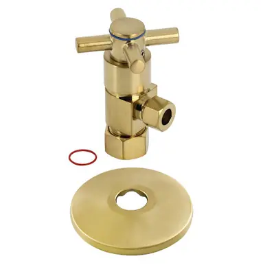 Weekend Sale Kingston Brass CD53307DXK 5/8"O.D x 3/8" O.D Anti-Seize Deluxe Quarter Turn Ceramic Hardisc Cartridge Angle Stop with Flange, Brushed Brass