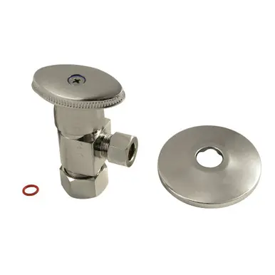 Deal Kingston Brass CD53308VAK 5/8"O.D x 3/8" O.D Anti-Seize Deluxe Quarter Turn Ceramic Hardisc Cartridge Angle Stop with Flange, Brushed Nickel