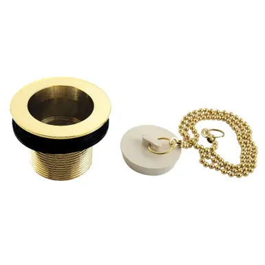 Secure Checkout Kingston Brass DSP15PB 1-1/2" Chain and Stopper Tub Drain with 1-1/2" Body Thread, Polished Brass