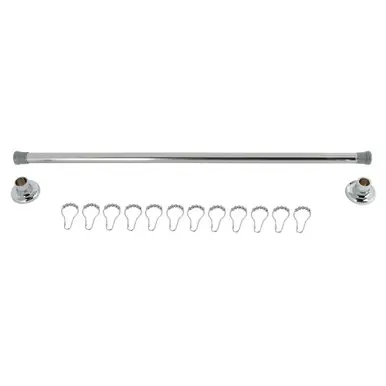 Deal Kingston Brass Edenscape 36"-60" Stainless Steel Adjustable Shower Curtain Rod with Rings, Polished Chrome - KSR361